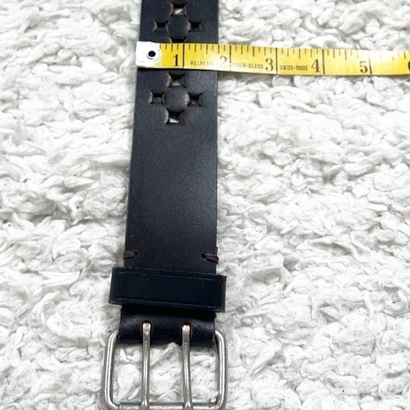 Express Vintage Perforated Brown Leather Belt Silver Buckle Medium Adjustable